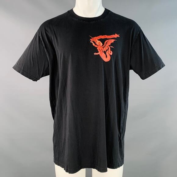 GIVENCHY Size M Black Red Mermaid Print Cotton Oversized Crew Neck T-shirt - Picture 1 of 9